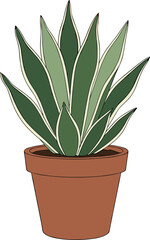 Snake plant in terracotta pot, indoor houseplant, green foliage, vector illustration, minimal decor, botanical art, flat design, nature element