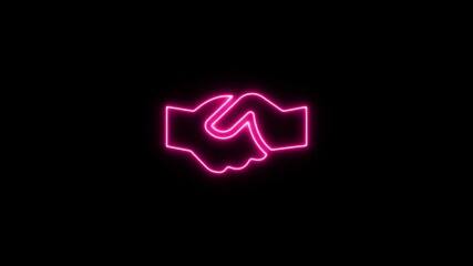 Pink neon glowing handshake symbol representing agreement, partnership, deal, trust, success. Neon Icon. Neon Sign