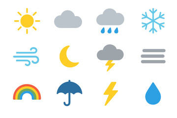 Obraz premium Fog lightning icons vector rain icon snowflake sun droplet moon grid weather