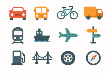Signpost vector transport minimal car icon bicycle icons bus truck fuel tire