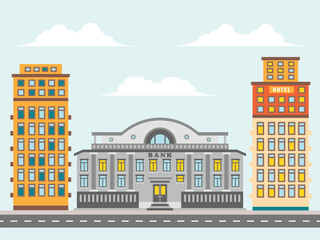 Urban Cityscape with Bank and Residential buildings