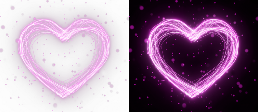 Glowing pink heart light trail overlay with magical, neon light, transparent background , isolated PNG overlay on dark background, valentine's day, 光 - Powered by Adobe