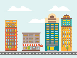 Urban Cityscape with Shop Store and Residential buildings