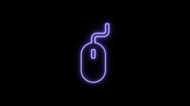 Glowing purple neon outline icon of a classic wired computer mouse symbol. Neon Icon. Neon Sign