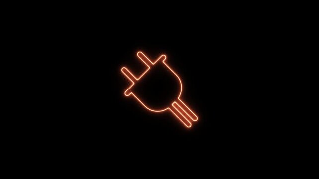 Neon glow electric plug icon symbol glowing orange outline digital design. Neon Icon. Neon Sign