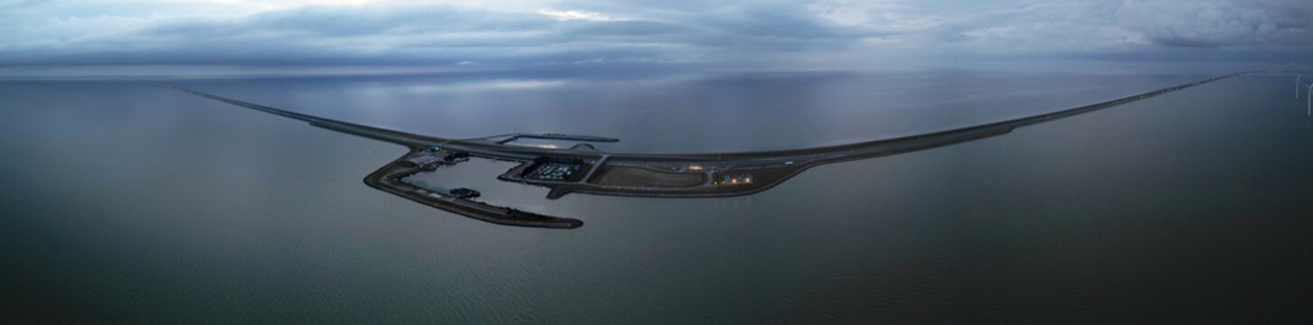 The Afsluitdijk, a famous dyke in the North of Holland, seperating the Ijssel lake from the Wadden Sea, The Netherlands