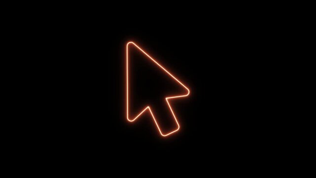 Neon orange glowing computer mouse pointer symbol for digital interface. Neon Icon. Neon Sign