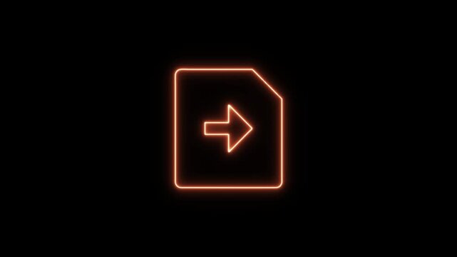 Neon orange glowing file icon with right arrow symbolizing data export or transfer. Neon Icon. Neon Sign