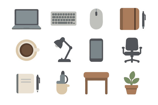 Coffee pen minimalist icons desk phone trackpad laptop vector workspace icon keyboard