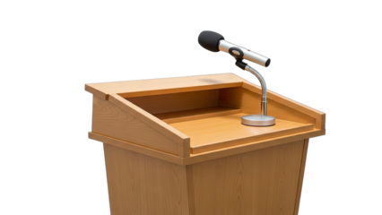 Podium with Microphone on White Background