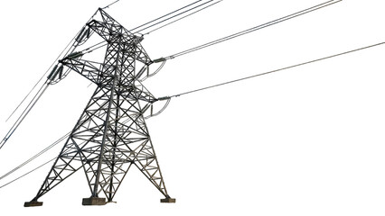 Power Pylon Structure with Cables Isolated on White