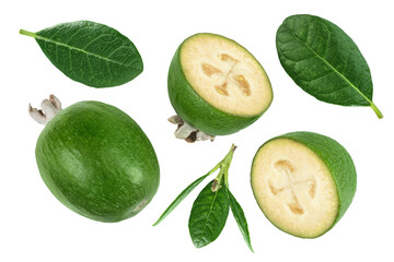 Feijoa fruit isolated on white background. Top view. Flat lay