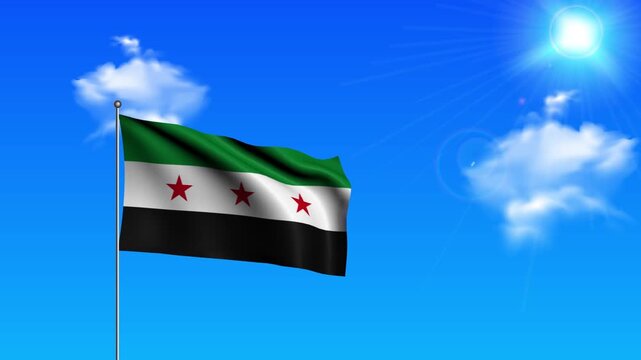 Realistic Standing Vertical SYRIA Wavy Flag on Metallic Pole with Loop Animation