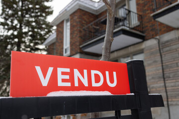 Écriteau Vendu, our, hiver, horizontal
