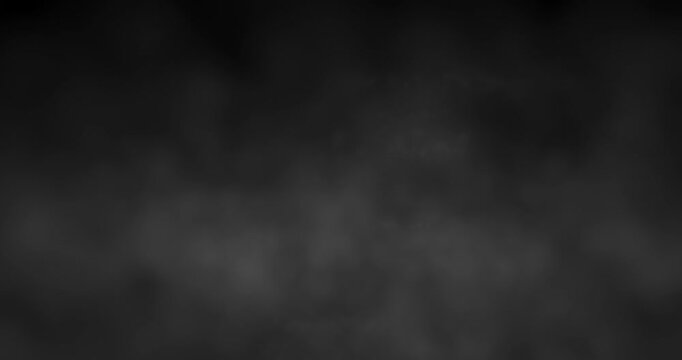 Clouds of abstract fog slowly float against a deep black background, creating a mystical atmosphere of mystery. Light translucent swirls seem to dissolve in the darkness, forming a dynamic but calm vi