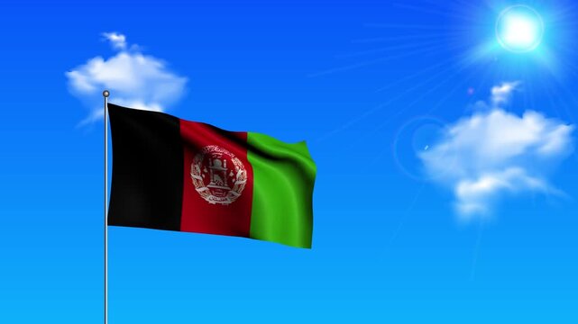 Realistic Standing Vertical AFGHANISTAN Wavy Flag on Metallic Pole with Loop Animation