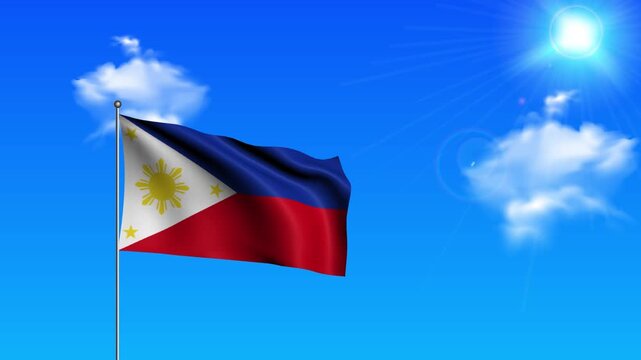 Realistic Standing Vertical PHILIPPINES Wavy Flag on Metallic Pole with Loop Animation