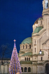 christmas tree with decorations on the background Sofia, Bulgaria