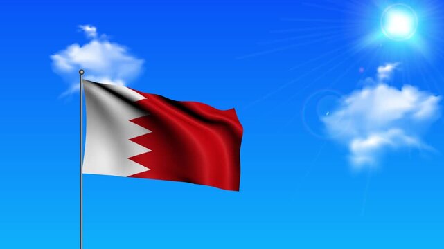 Realistic Standing Vertical BAHRAIN Wavy Flag on Metallic Pole with Loop Animation