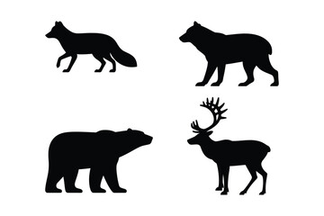 Silhouettes of forest animals including fox bear deer and wolf