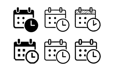 Obraz premium Set of calendar and clock icons in various line art styles