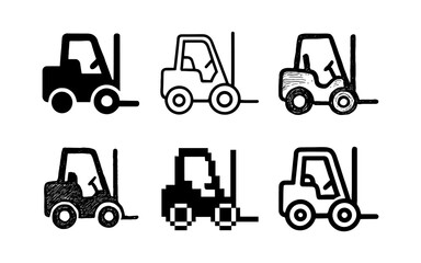 Naklejka premium Diverse forklift icons in various artistic styles