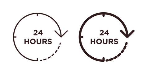 24 Hrs icons design is in black and white, line stock illustration
