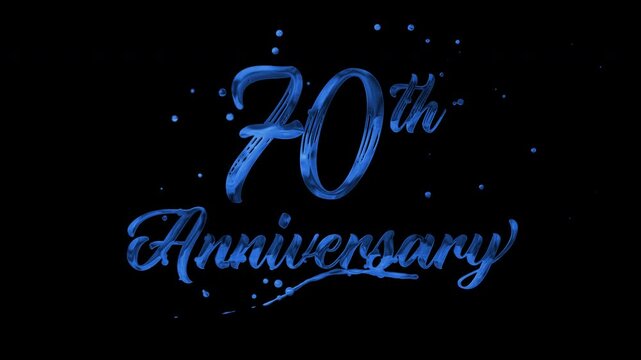70th anniversary text animation in blue metallic effect. suitable for celebrating special occasions, invitations, anniversary cards and social media. Includes alpha channel for any background.