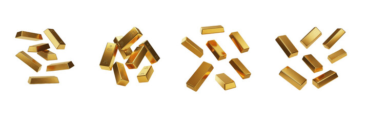 Set of Small Scattered Gold Bars on White Background &ndash; oil paint png