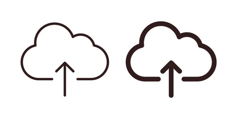 Cloud upload icons design is in black and white, line stock illustration