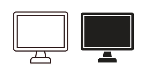 Computer screen icons design is in black and white, line stock illustration