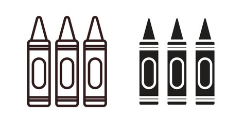 Crayon icons design is in black and white, line stock illustration