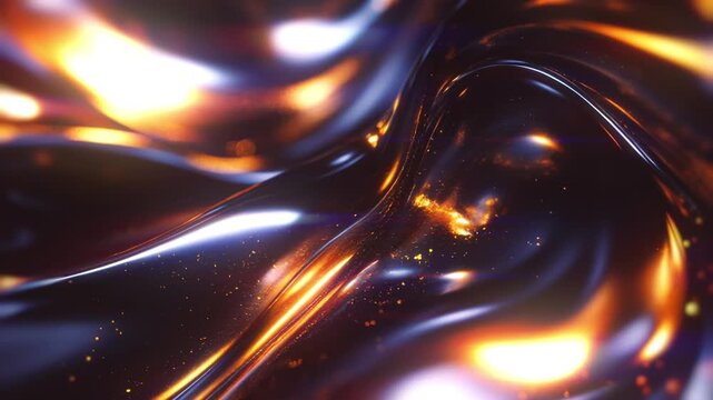 Luxurious 4K animation. Slowly swaying landscape of dark liquid metal with golden lights and sparks. An elegant background