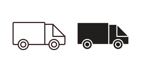 Delivery van icons design is in black and white, line stock illustration