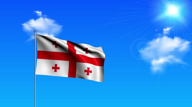 Realistic Standing Vertical GEORGIA Wavy Flag on Metallic Pole with Loop Animation