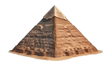 Ancient Egyptian pyramid isolated on white desert background