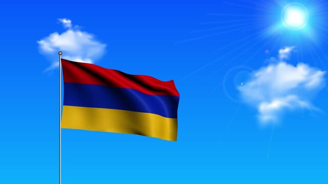Realistic Standing Vertical ARMENIA Wavy Flag on Metallic Pole with Loop Animation