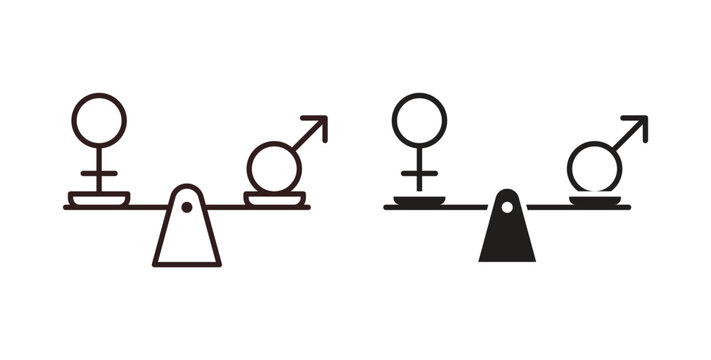 Equality icons design is in black and white, line stock illustration
