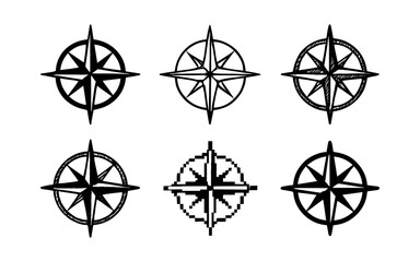 Collection of compass rose designs in various artistic styles