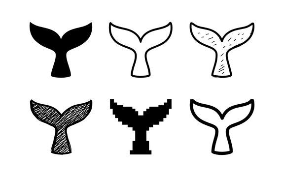 Diverse whale tail designs in various artistic styles