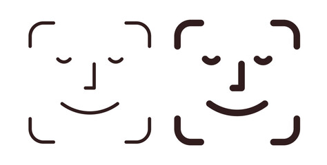 Face id icons design is in black and white, line stock illustration