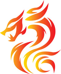 Dynamic fiery creature logo design, a vibrant illustration of a mythical beast with flowing flame-like elements, perfect for striking visuals and brand identity