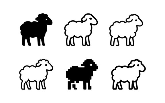 Diverse sheep icons in silhouette and pixel art styles