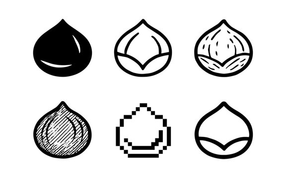 Diverse chestnut icons: flat, linear, pixel, and silhouette styles for modern design
