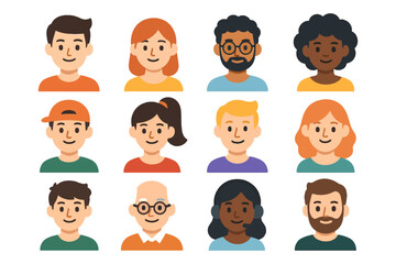 Fototapeta premium Diverse cartoon avatars illustrating various genders and races.