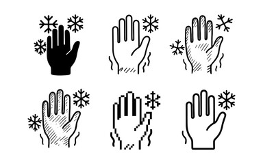 Fototapeta premium Cold weather hand icons with snowflakes in varied styles