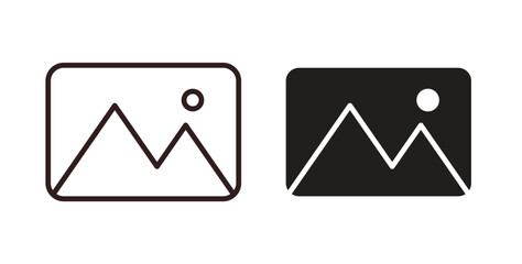 Gallery icons design is in black and white, line stock illustration