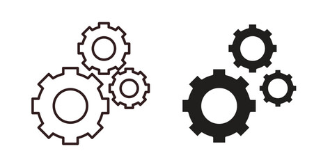 Gears icons design is in black and white, line stock illustration