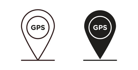 Gps icons design is in black and white, line stock illustration