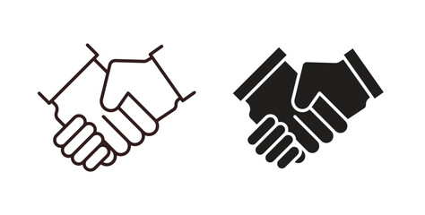 Handshake icons design is in black and white, line stock illustration
